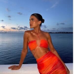 Revolve Camila Coelho Orange Tie Dye Bikini style Top Sz XS X Small NWT